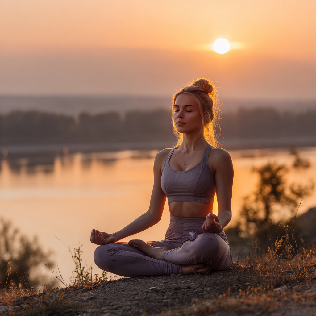 Jóga v prírode - pokojná scéna s meditáciou